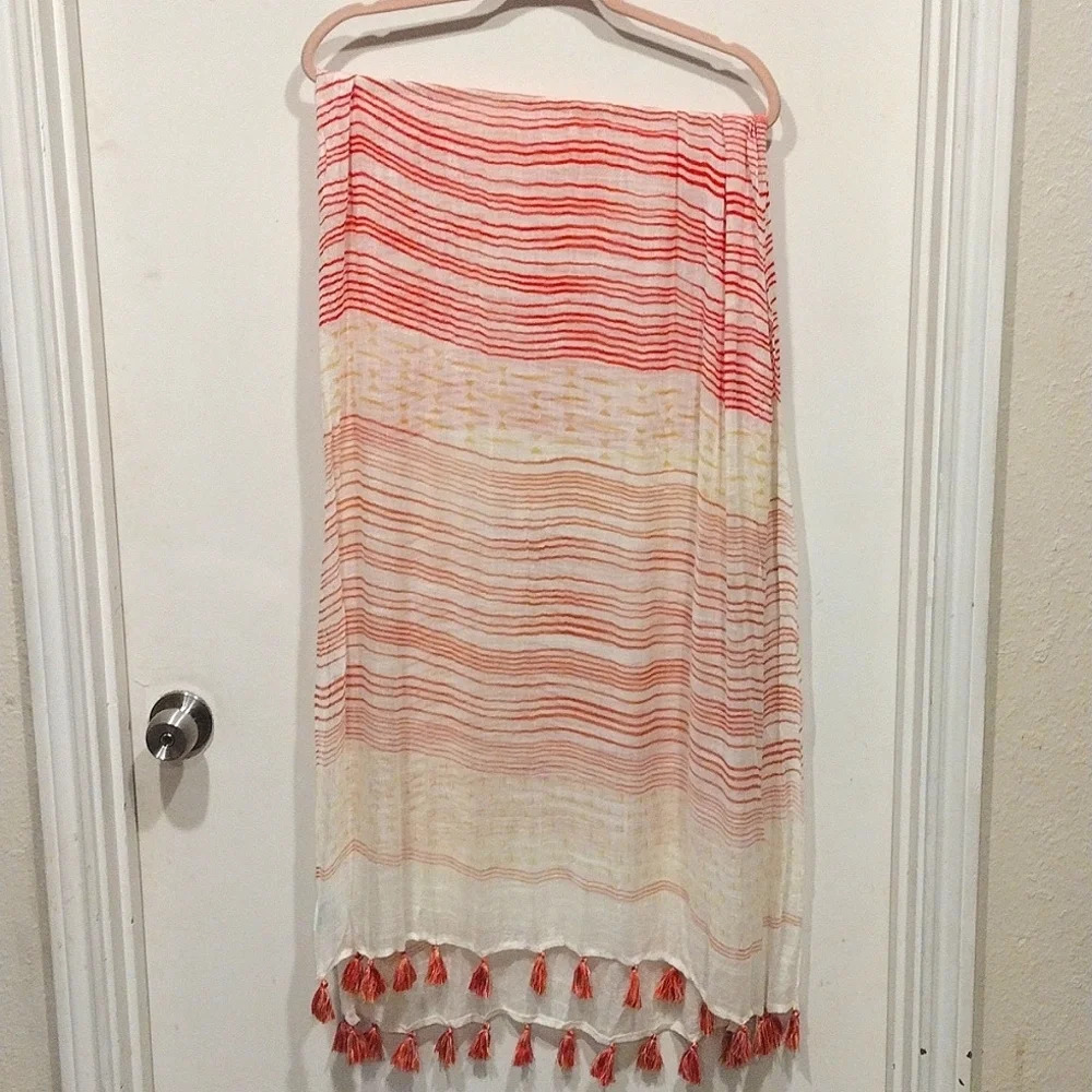J. McLaughlin Women's Striped Tasseled 100% Viscose Scarf/ Wrap One Size-Casual